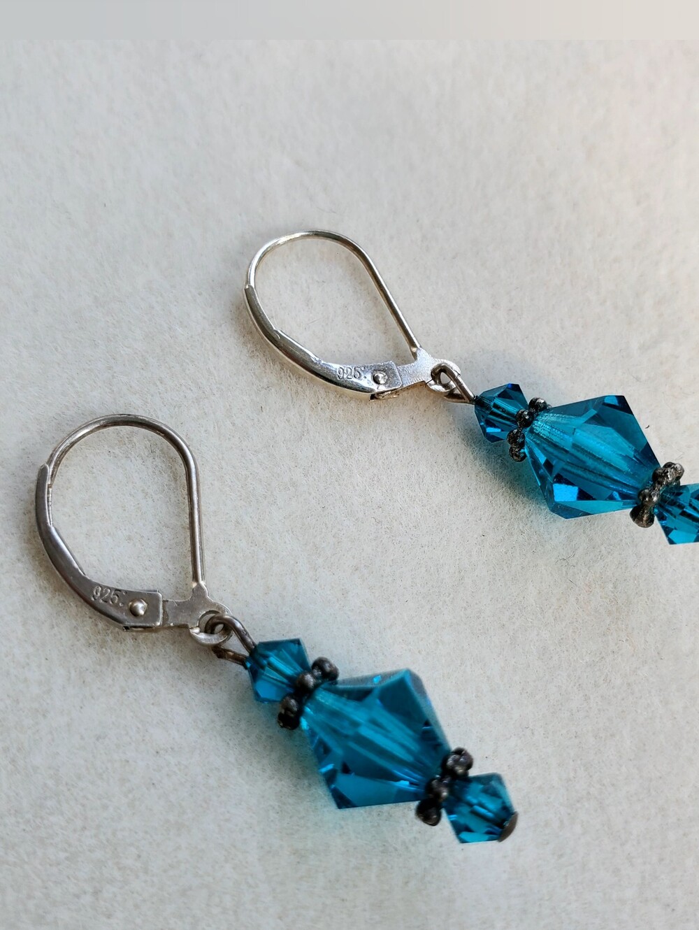 Sterling Silver Teal Crystal Drop Earrings